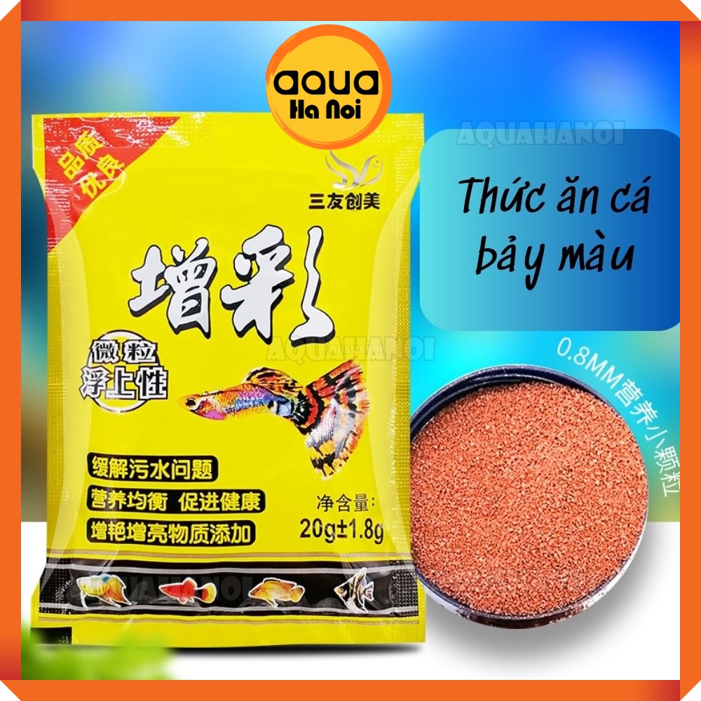 Thức ăn cá cảnh 7 màu - Cám gói vàng 20g - Loại số 2 - Kích màu cá thủy sinh